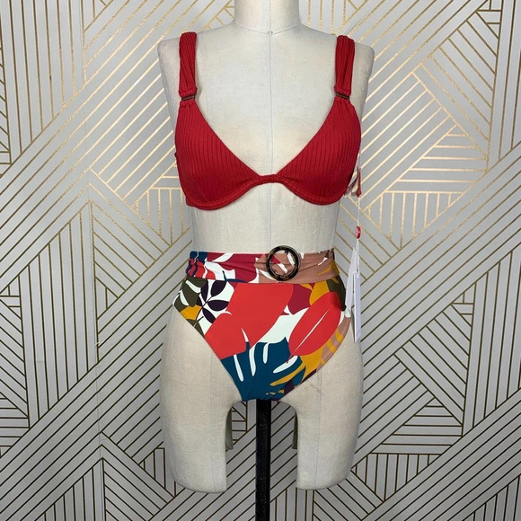 Red Carter Two-Piece Bikini Set Red Multicolor - Picture 3 of 12